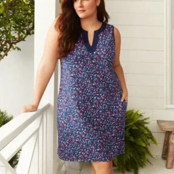 DRAPER JAMES x LANDS END Floral Shift Dress Navy Blue Pink {V48} - Picture 1 of 6